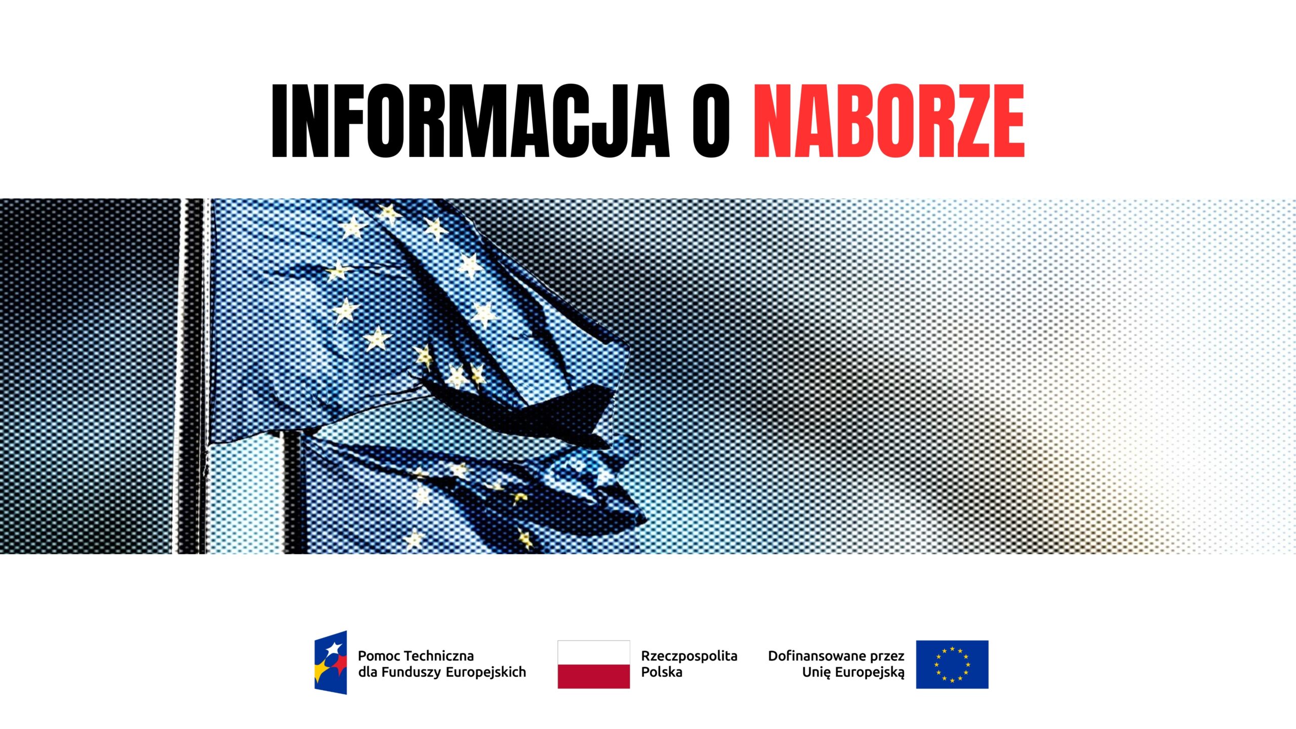 Grafika przedstawia powiewającą flagę Unii Europejskiej - 12 złotych gwiazd na granatowym tle
